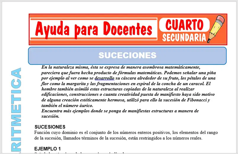 Modelo de la Ficha de Sucesiones para Cuarto de Secundaria