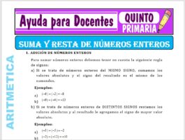 Modelo de la Ficha de Suma y Resta de Números Enteros para Quinto de Primaria
