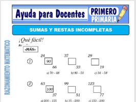 Modelo de la Ficha de Sumas y Restas Incompletas para Primero de Primaria