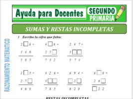Modelo de la Ficha de Sumas y Restas Incompletas para Segundo de Primaria