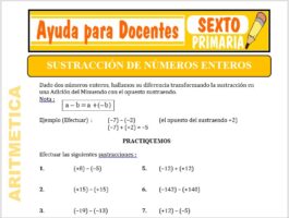 Modelo de la Ficha de Sustracción de Números Enteros para Sexto de Primaria