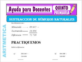 Modelo de la Ficha de Sustracción de Números Naturales para Quinto de Primaria