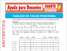Modelo de la Ficha de Tablero de Valor Posicional para Cuarto de Primaria