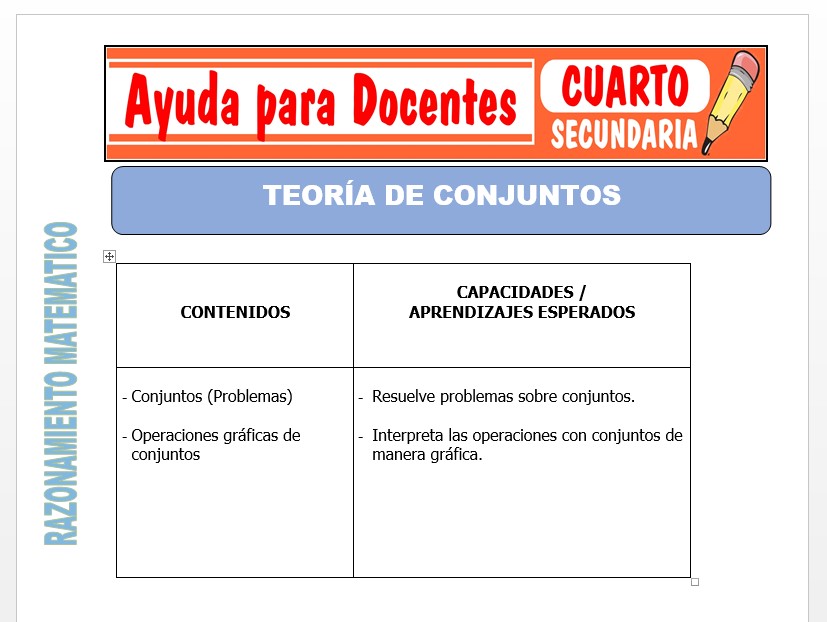 Modelo de la Ficha de Teoría de Conjuntos para Cuarto de Secundaria Modelo de la Ficha de Teoría de Conjuntos para Cuarto de Secundaria