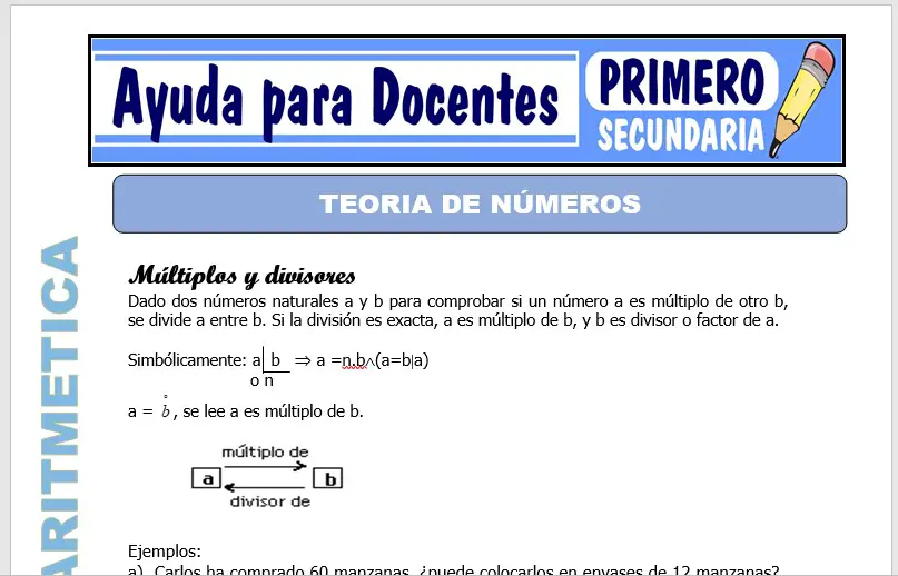 Modelo de la Ficha de Teoria de Números para Primero de Secundaria