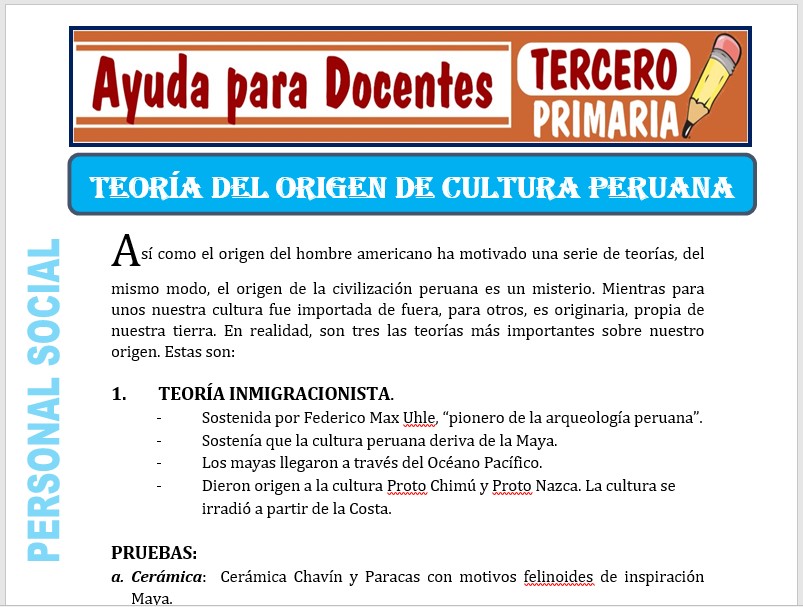 Modelo de la Ficha de Teoría de Origen de la Cultura Peruana para Tercero de Primaria Modelo de la Ficha de Teoría de Origen de la Cultura Peruana para Tercero de Primaria