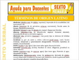 Modelo de la Ficha de Términos de Origen Latino para Sexto de Primaria
