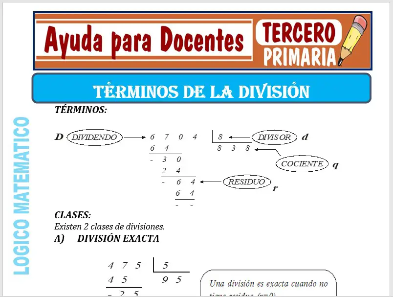 Modelo de la Ficha de Términos de la División para Tercero de Primaria