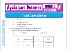 Modelo de la Ficha de Tildación Diacrítica para Quinto de Primaria