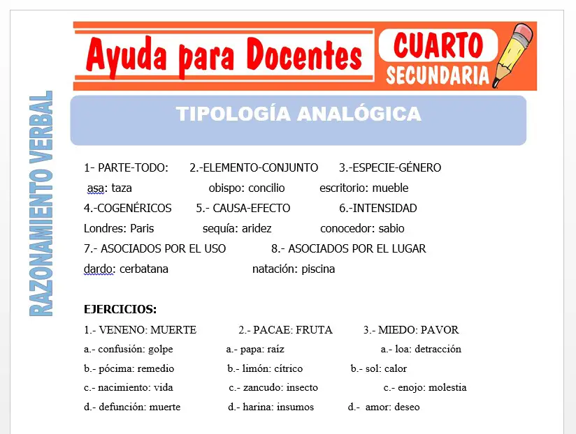 Modelo de la Ficha de Tipología Analógica para Cuarto de Secundaria Modelo de la Ficha de Tipología Analógica para Cuarto de Secundaria