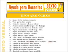 Modelo de la Ficha de Tipos de analogias para Sexto de Primaria