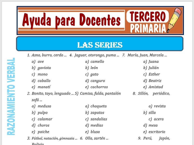 Modelo de la Ficha de los Series para Tercero de Primaria Modelo de la Ficha de los Series para Tercero de Primaria