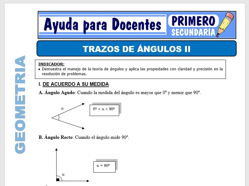 Modelo de la Ficha de Trazos de ángulos II para Primero de Secundaria