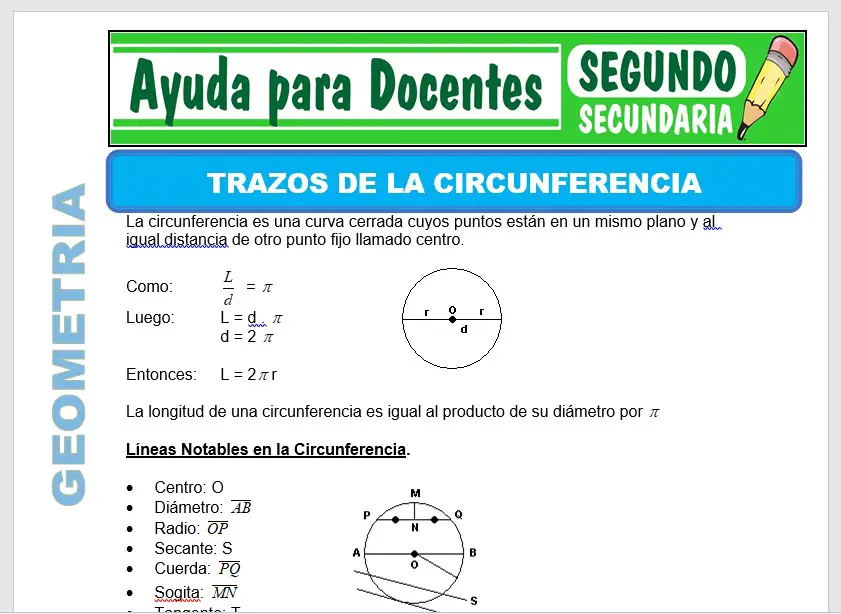 Modelo de la Ficha de Trazos de la Circunferencia para Segundo de Secundaria