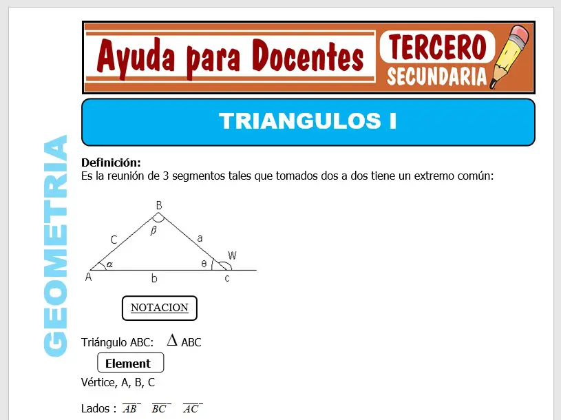 Modelo de la Ficha de Triángulos I para Tercero de Secundaria