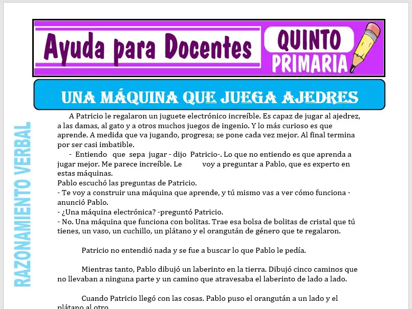 Modelo de la Ficha de Una Maquina que Juega Ajedrez para Quinto de Primaria
