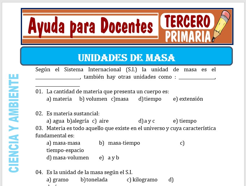 Unidades de Masa para Tercero de Primaria