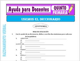 Modelo de la Ficha de Usemos el Diccionario para Quinto de Primaria
