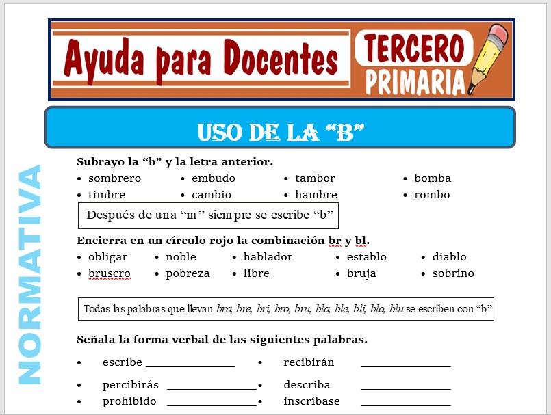 Modelo de la Ficha de Uso de la “B” para Tercero de Primaria