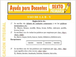 Modelo de la Ficha de Uso de la “B” y “V” para Sexto de Primaria