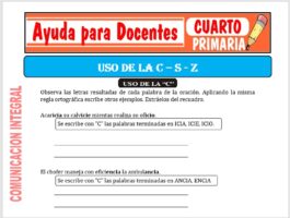 Modelo de la Ficha de Uso de la “C” - “S” y “Z” para Cuarto de Primaria