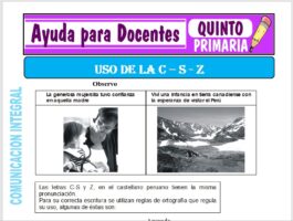 Modelo de la Ficha de Uso de la “C”, “S” y “Z” para Quinto de Primaria