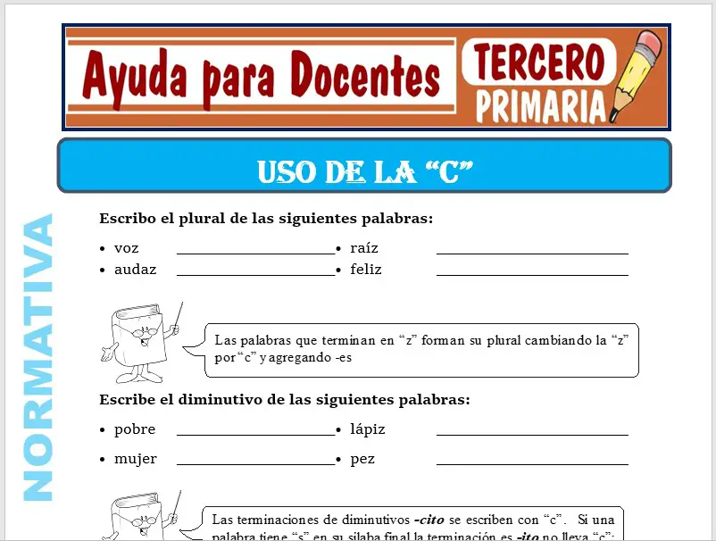 Modelo de la Ficha de Uso de la “C” para Tercero de Primaria