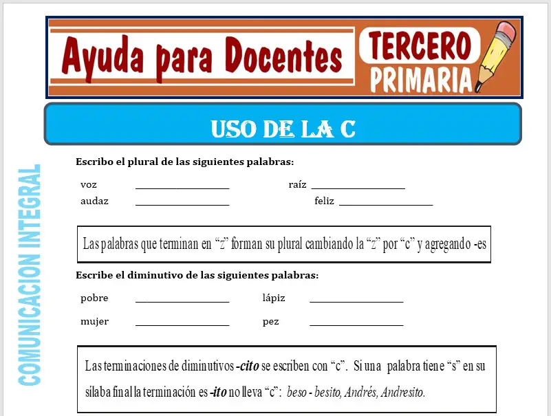 Modelo de la Ficha de Uso de la “C” para Tercero de Primaria