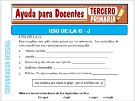 Modelo de la Ficha de Uso de la “G” y “J” para Tercero de Primaria