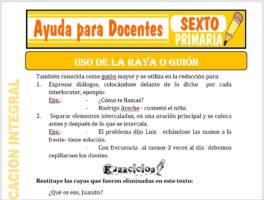Modelo de la Ficha de Uso de la Raya o Guión para Sexto de Primaria