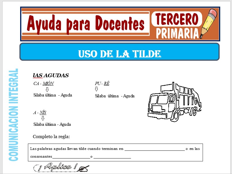 Modelo de la Ficha de Uso de la Tilde para Tercero de Primaria Modelo de la Ficha de Uso de la Tilde para Tercero de Primaria