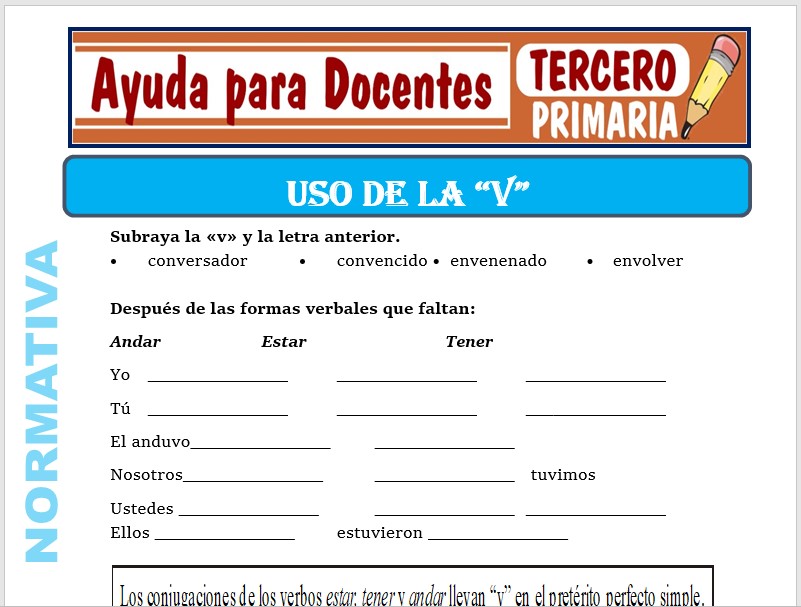 Uso de la “V” para Tercero de Primaria – Ayuda para Docentes