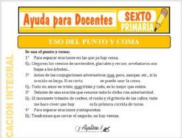 Modelo de la Ficha de Uso del Punto y Coma para Sexto de Primaria