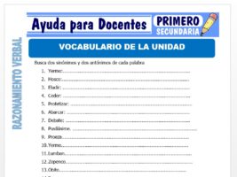 Modelo de la Ficha de Vocabulario de la Unidad para Primero de Secundaria