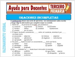 Modelo de la Ficha de Fichas de Oraciones Incompletas. para Tercero de Primaria