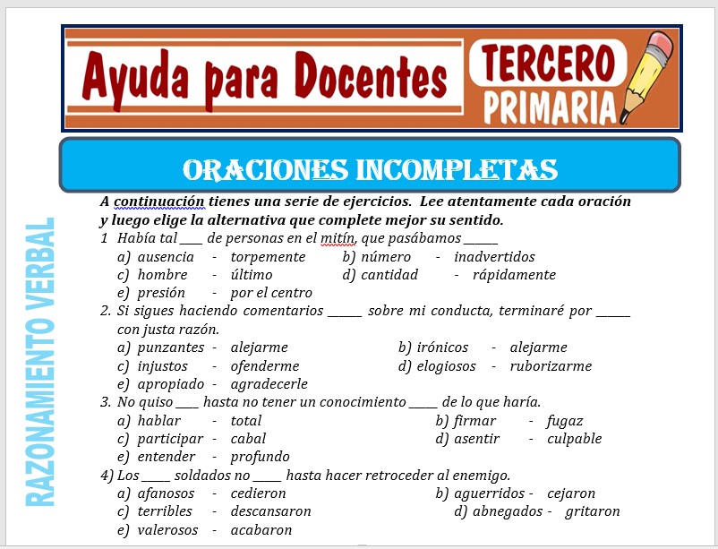 Razonamiento Verbal para Tercero de Primaria – Ayuda para Docentes