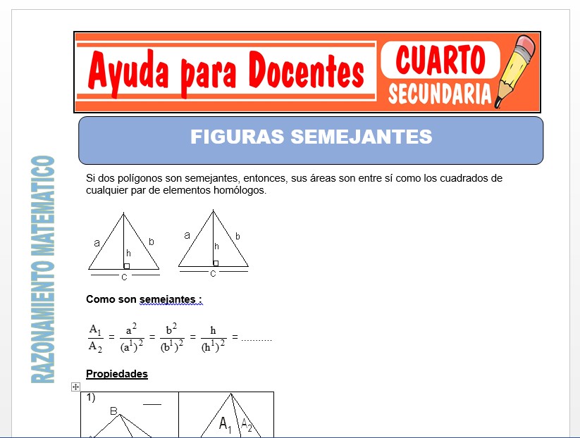 Modelo de la Ficha de Figuras semejantes para Cuarto de Secundaria Modelo de la Ficha de Figuras semejantes para Cuarto de Secundaria