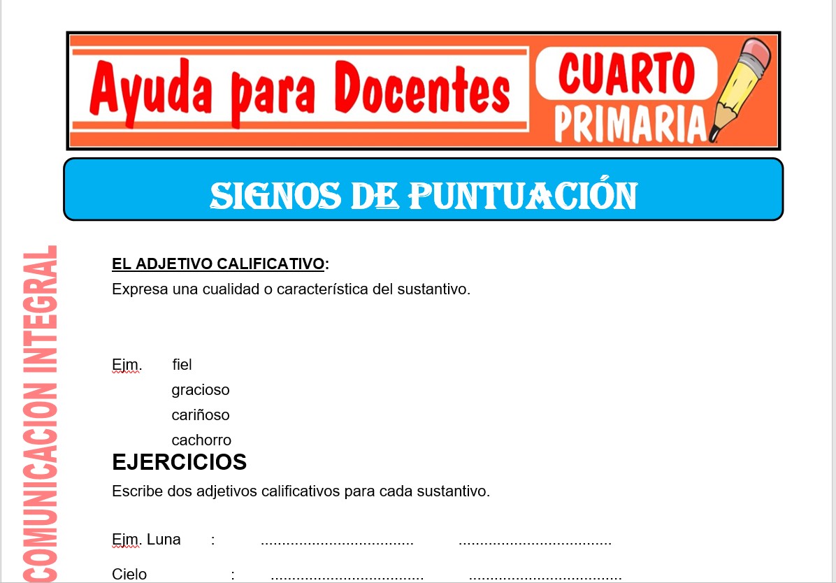 Modelo de la Ficha de Signos de Puntuación para Cuarto de Primaria
